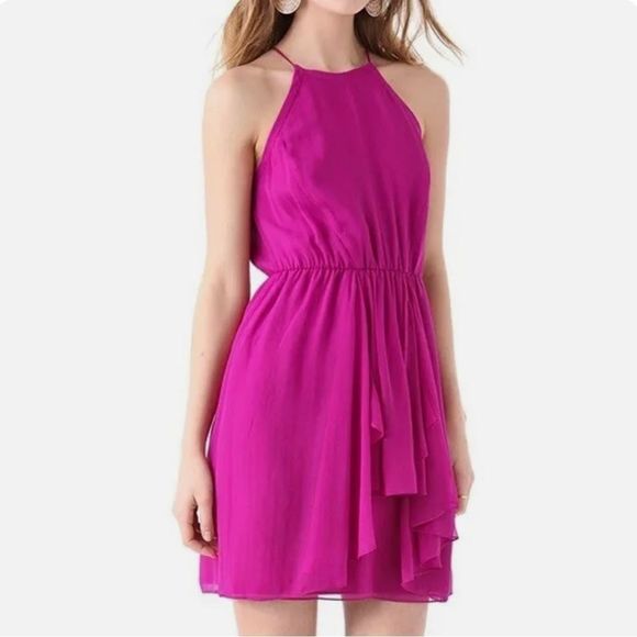 Rebecca Taylor Dresses & Skirts - Rebecca Taylor Magenta feeling good silk dress size 4 halter ruffle party